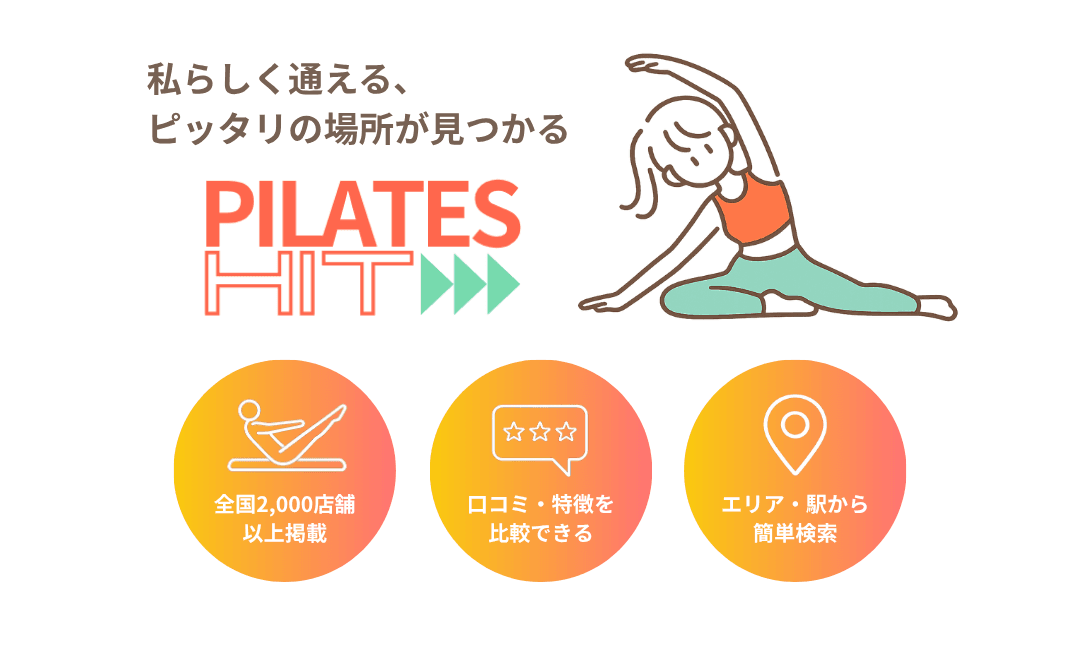 私らしく通える、ピッタリの場所が見つかる ピラティスHIT 全国2,000店舗以上掲載