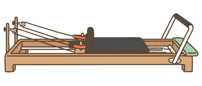 リフォーマーピラティスで使う器具のイラスト